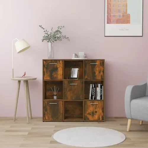 Bibliothèque Chêne Fumé 90x30x90 Cm Bois Contreplaqué