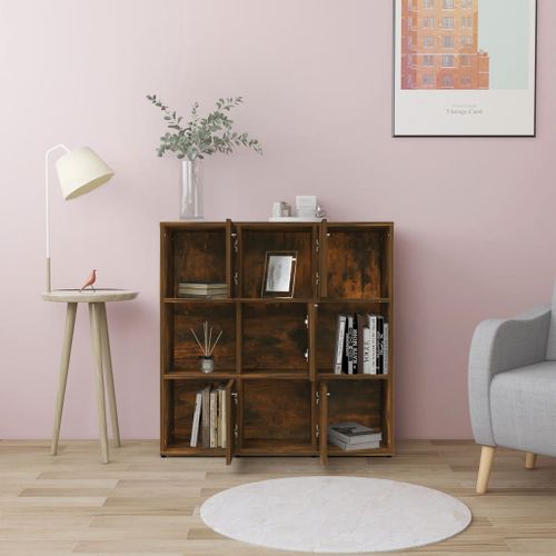 Bibliothèque Chêne Fumé 90x30x90 Cm Bois Contreplaqué