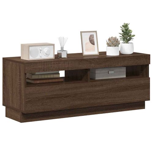 Meuble TV Avec Lumières LED Chêne Marron 100x35x40 Cm
