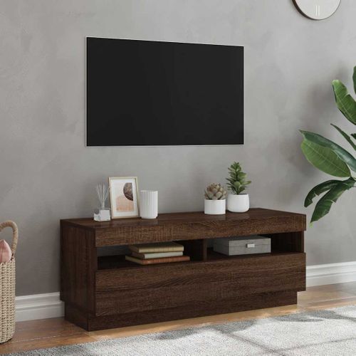 Meuble TV Avec Lumières LED Chêne Marron 100x35x40 Cm
