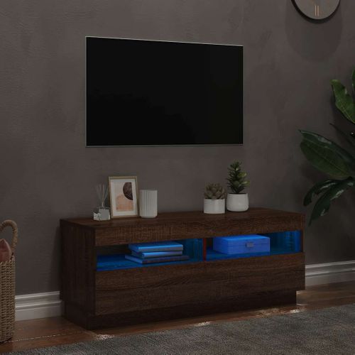 Meuble TV Avec Lumières LED Chêne Marron 100x35x40 Cm