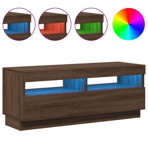 Meuble TV Avec Lumières LED Chêne Marron 100x35x40 Cm