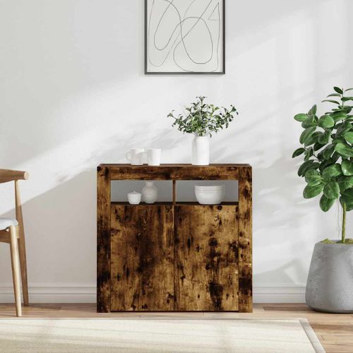 Buffet Avec Lumières LED Chêne Fumé 80x35x75 Cm