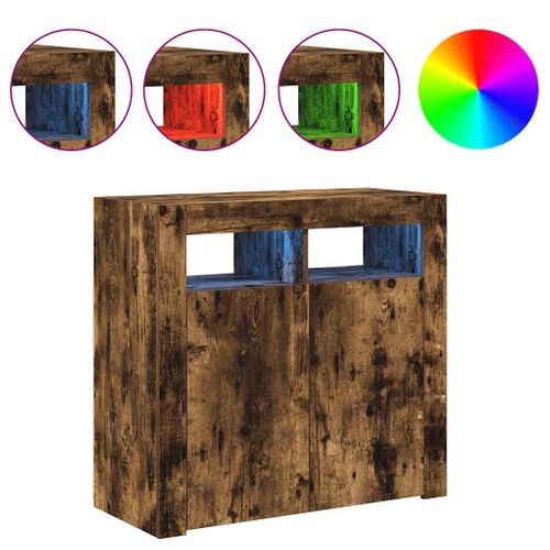 Buffet Avec Lumières LED Chêne Fumé 80x35x75 Cm