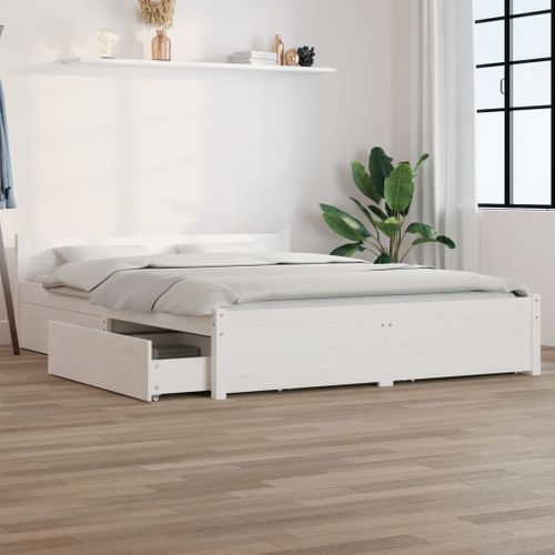 Cadre De Lit Sans Matelas Avec Tiroirs Blanc 120x200 Cm