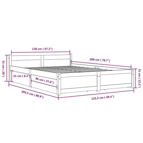 Cadre De Lit Sans Matelas Avec Tiroirs Blanc 120x200 Cm