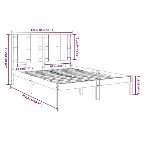 Cadre De Lit En Pin Massif 140x200 Cm - Bois Naturel Brun - Neuf