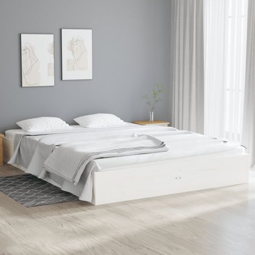 Cadre De Lit Blanc Bois Massif 120x190 Cm Petit Double