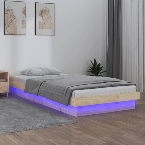 Cadre De Lit Avec LED 90x200 Cm Bois Massif Pin Avec USB Et Télécommande