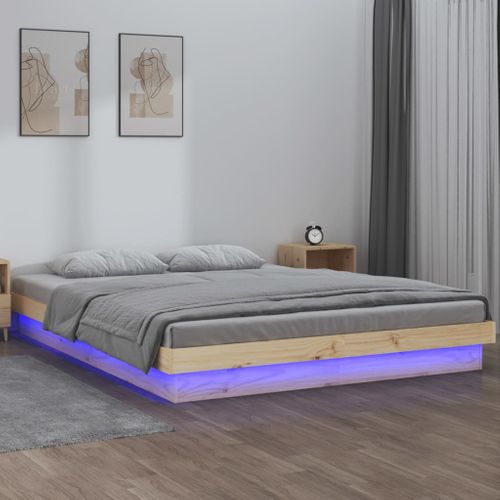 Cadre De Lit Avec LED 160x200 Cm Bois Massif Pin Avec USB Et Télécommande