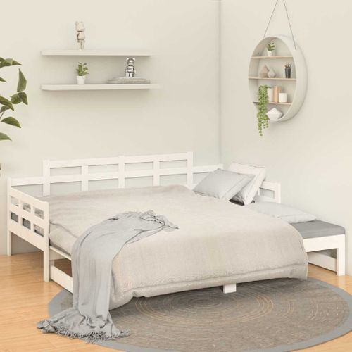 Lit Coulissant Blanc Bois De Pin Solide 2x(80x200) Cm