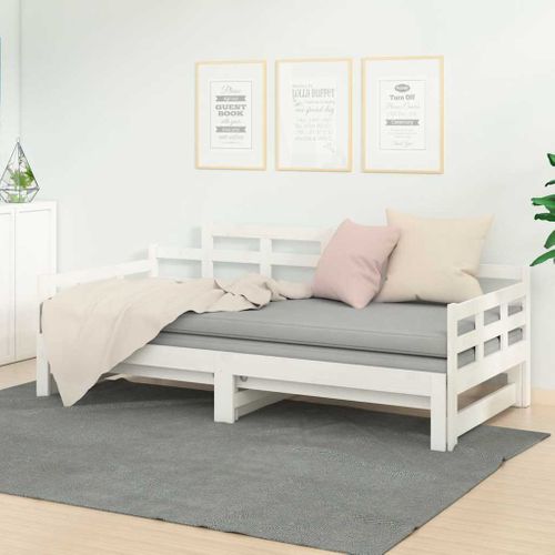 Lit Coulissant Blanc Bois De Pin Solide 2x(80x200) Cm