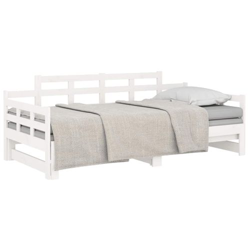 Lit Coulissant Blanc Bois De Pin Solide 2x(80x200) Cm