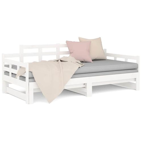 Lit Coulissant Blanc Bois De Pin Solide 2x(80x200) Cm