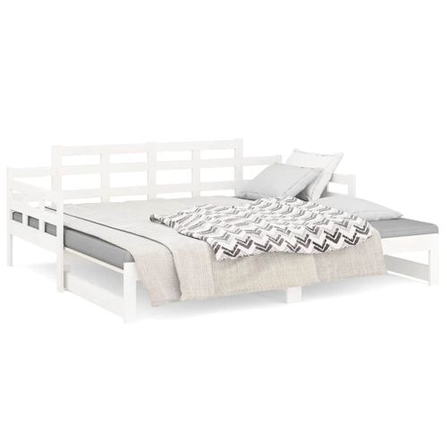 Lit Coulissant Blanc Bois De Pin Solide 2x(80x200) Cm
