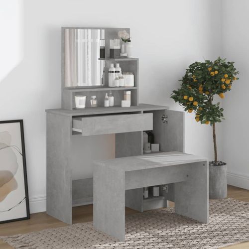 Coiffeuse Avec Miroir Gris Béton 86,5x35x136 Cm