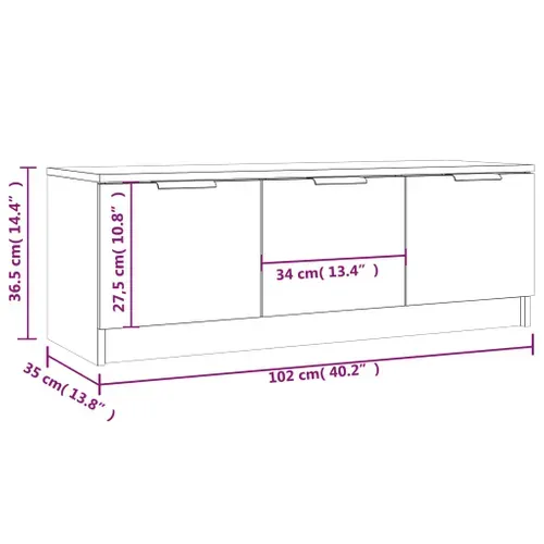 Meuble TV Chêne Sonoma 102x35x36,5 Cm Bois Contreplaqué