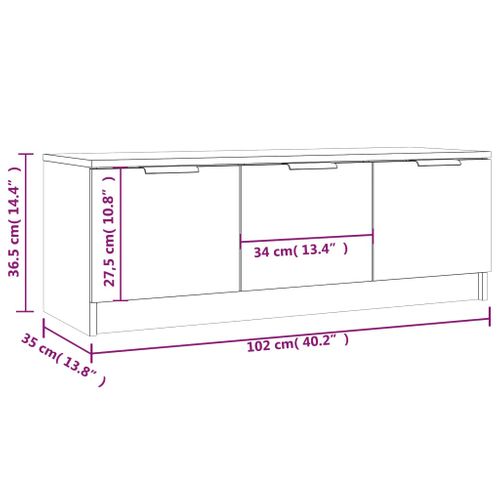 Meuble TV Gris Béton 102x35x36,5 Cm Bois Contreplaqué