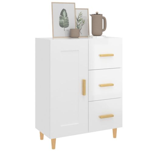 Buffet Blanc Brillant 69,5x34x90 Cm Bois Contreplaqué