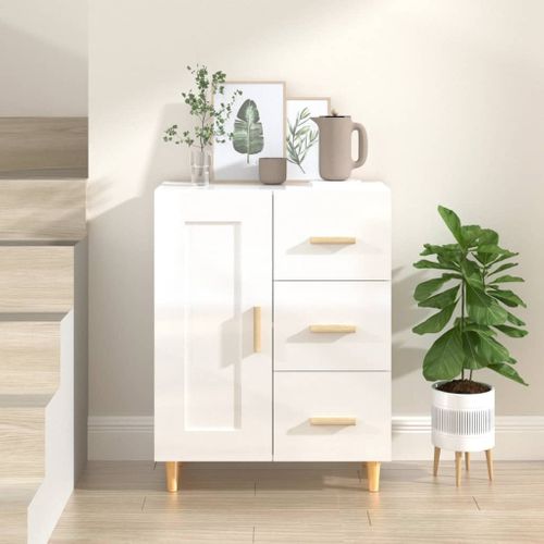 Buffet Blanc Brillant 69,5x34x90 Cm Bois Contreplaqué