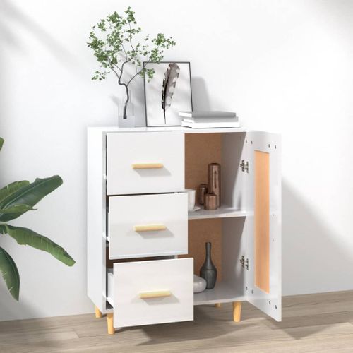 Buffet Blanc Brillant 69,5x34x90 Cm Bois Contreplaqué