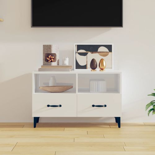 Meuble TV Blanc Brillant 80x36x50 Cm Bois Contreplaqué