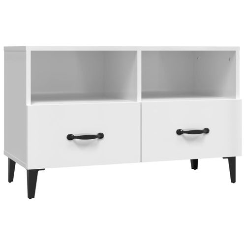 Meuble TV Blanc Brillant 80x36x50 Cm Bois Contreplaqué