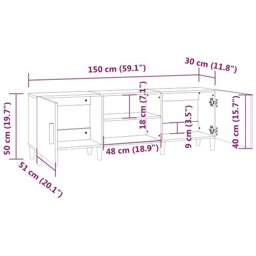 Meuble TV Gris Béton 150x30x50 Cm Bois Contreplaqué