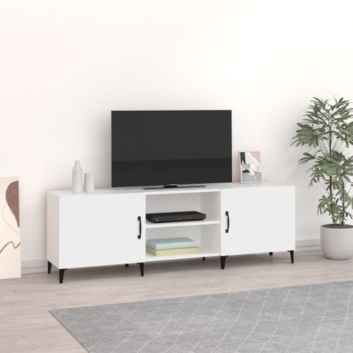Meuble TV Blanc 150x30x50 Cm Bois Contreplaqué
