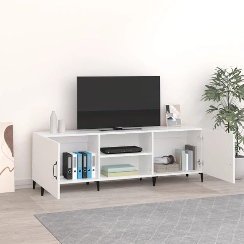 Meuble TV Blanc 150x30x50 Cm Bois Contreplaqué