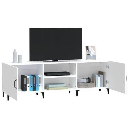 Meuble TV Blanc 150x30x50 Cm Bois Contreplaqué