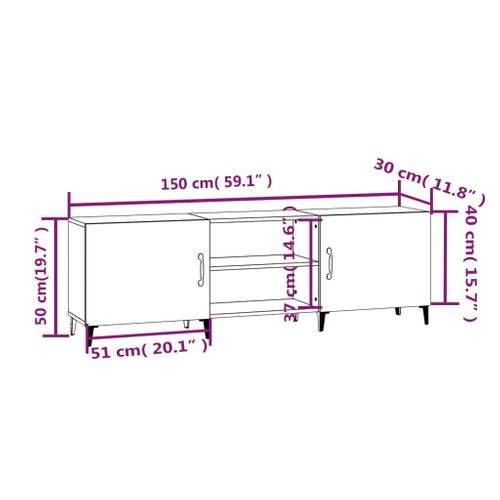Meuble TV Blanc 150x30x50 Cm Bois Contreplaqué