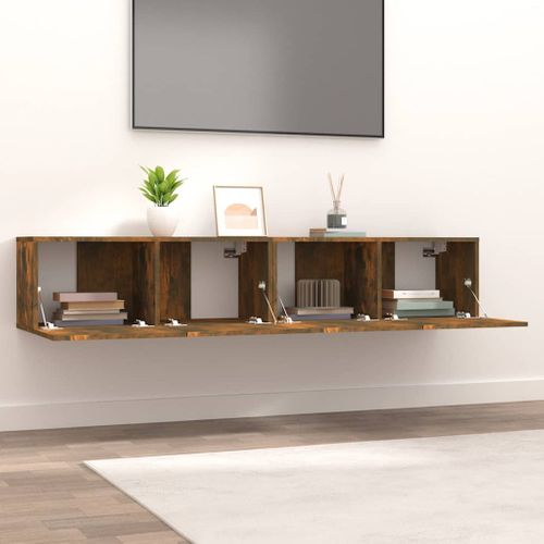 Meubles TV 2 Pièces Chêne Fumé 80x30x30 Cm Bois Contreplaqué
