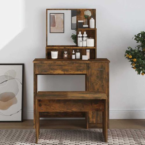 Coiffeuse Avec Miroir Chêne Fumé 86,5x35x136 Cm