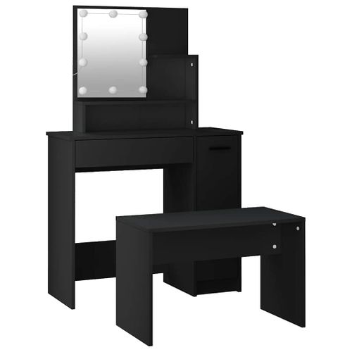Ensemble De Coiffeuse Avec LED Noir Bois Contreplaqué