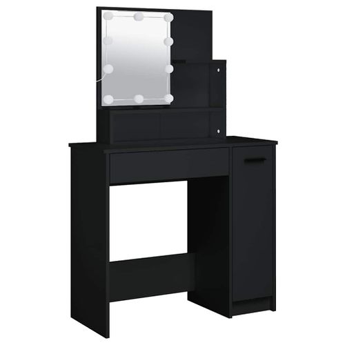 Ensemble De Coiffeuse Avec LED Noir Bois Contreplaqué