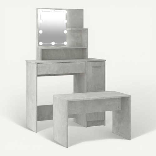 Ensemble De Coiffeuse Avec LED Gris Béton Bois Contreplaqué