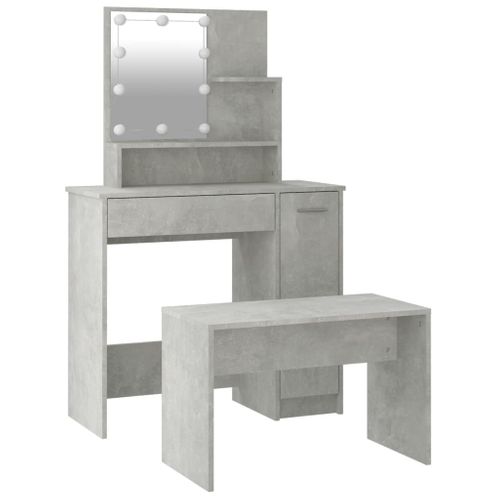 Ensemble De Coiffeuse Avec LED Gris Béton Bois Contreplaqué