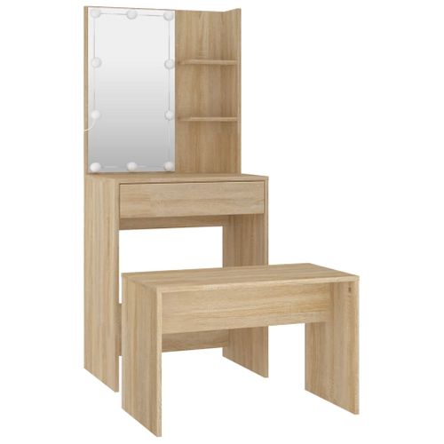 Ensemble De Coiffeuse Avec LED Chêne Sonoma Bois Contreplaqué