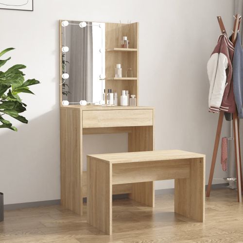 Ensemble De Coiffeuse Avec LED Chêne Sonoma Bois Contreplaqué