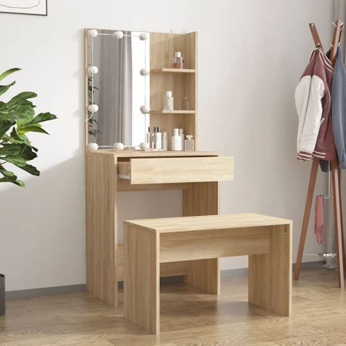 Ensemble De Coiffeuse Avec LED Chêne Sonoma Bois Contreplaqué