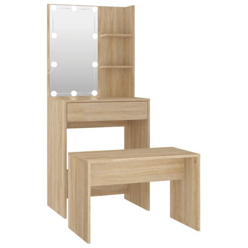 Ensemble De Coiffeuse Avec LED Chêne Sonoma Bois Contreplaqué