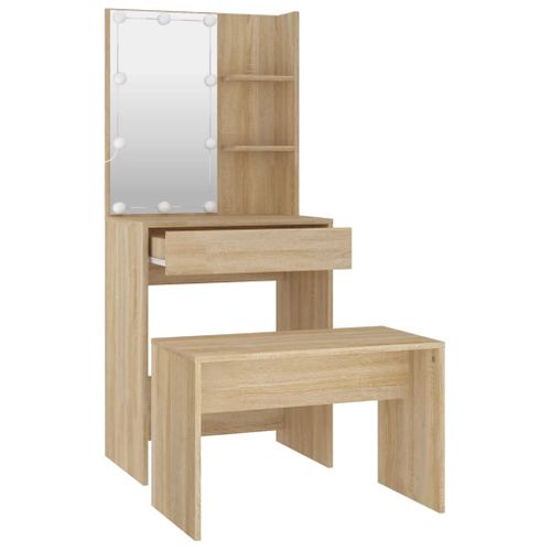 Ensemble De Coiffeuse Avec LED Chêne Sonoma Bois Contreplaqué
