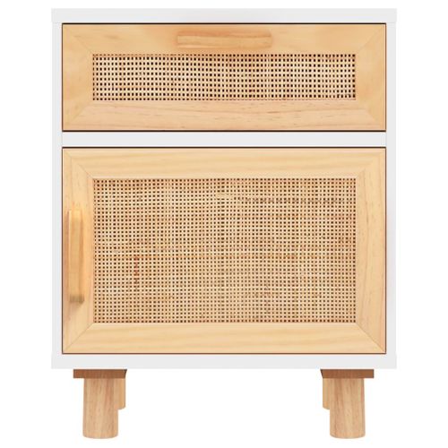 Tables de chevet vidaXL 2 pièces en pin massif et rotin naturel blanc - Tables de