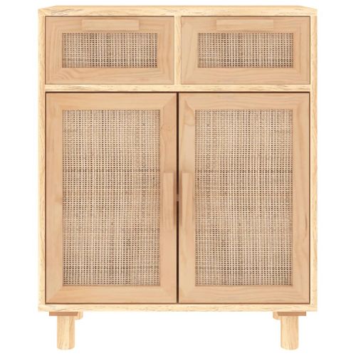 Buffet Marron 60x30x75 Cm Bois De Pin Massif Et Rotin Naturel