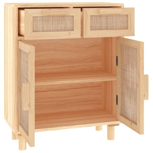 Buffet Marron 60x30x75 Cm Bois De Pin Massif Et Rotin Naturel