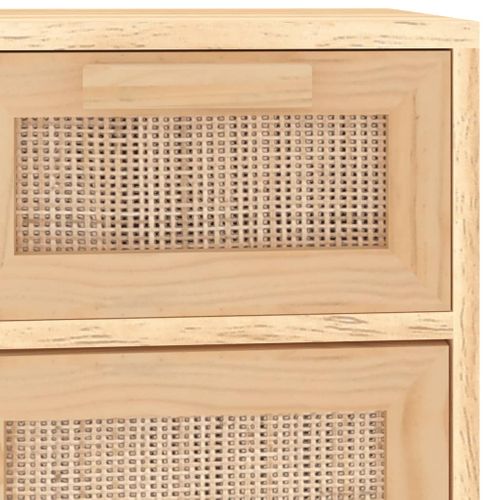 Buffet Marron 60x30x75 Cm Bois De Pin Massif Et Rotin Naturel