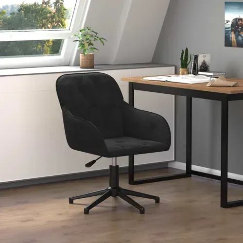 Chaise De Bureau Pivotante En Velours Noir, Pivotante à 360°, Cadre En Métal Ergonomique