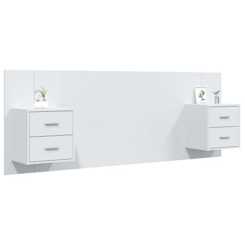 Tête De Lit Avec Armoires Blanc Bois Contreplaqué