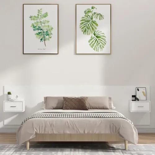 Tête De Lit Avec Armoires Blanc Bois Contreplaqué